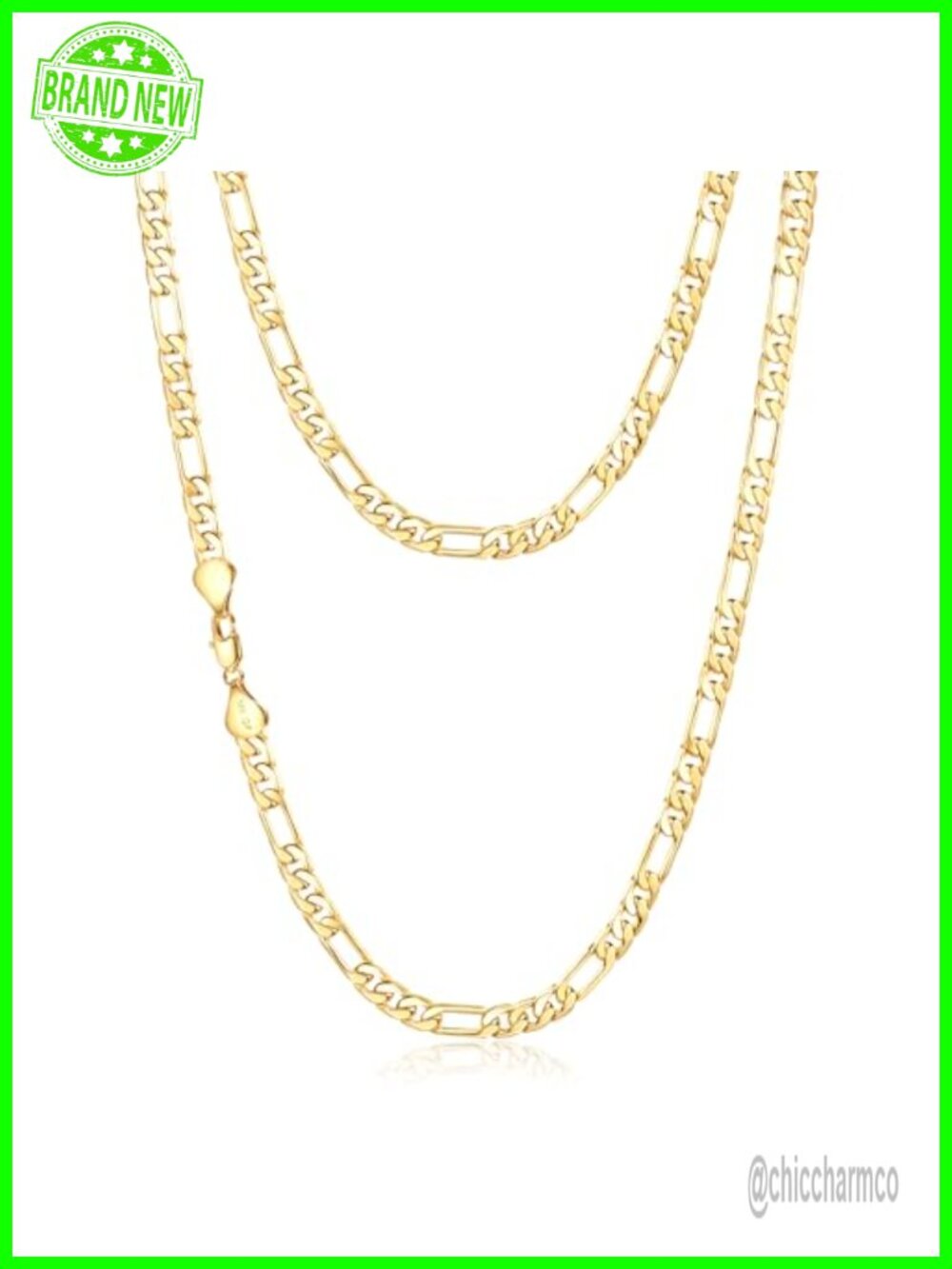 14K Gold Figaro Chain Necklace 6mm Lobster Clasp 18in Unisex